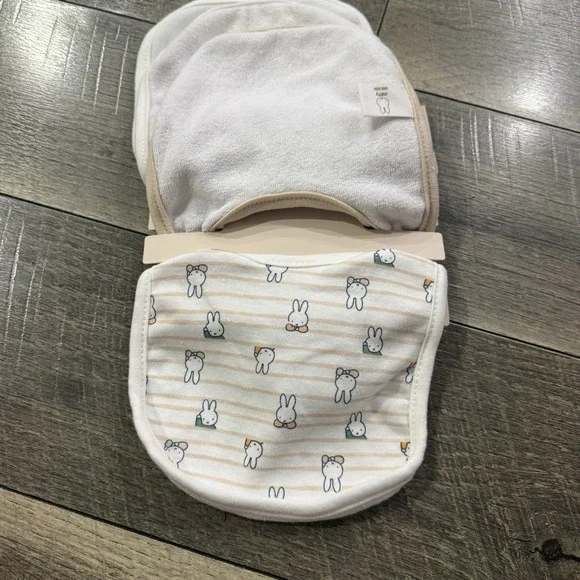 MIFFY Bunny Baby Bib Set 4 Pc Stripes White Beige Kawaii 0-9 Months One Size NWT - Picture 9 of 9